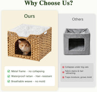 Cat Beds Indoor Kitten House, PE Rattan Cat Cave - Natural / Rectangle-M - image 4