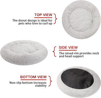 Calming Fluffy Donut Dog Bed for Large Dogs, 36" Round - 30.0"L x 30.0"W x 8.0"Th / Light Grey - image 4