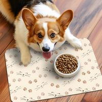 Patterned Cat & Dog Bowl Mat for Food and Water - Large (17" x 30") / Beige-catpaw - image 2