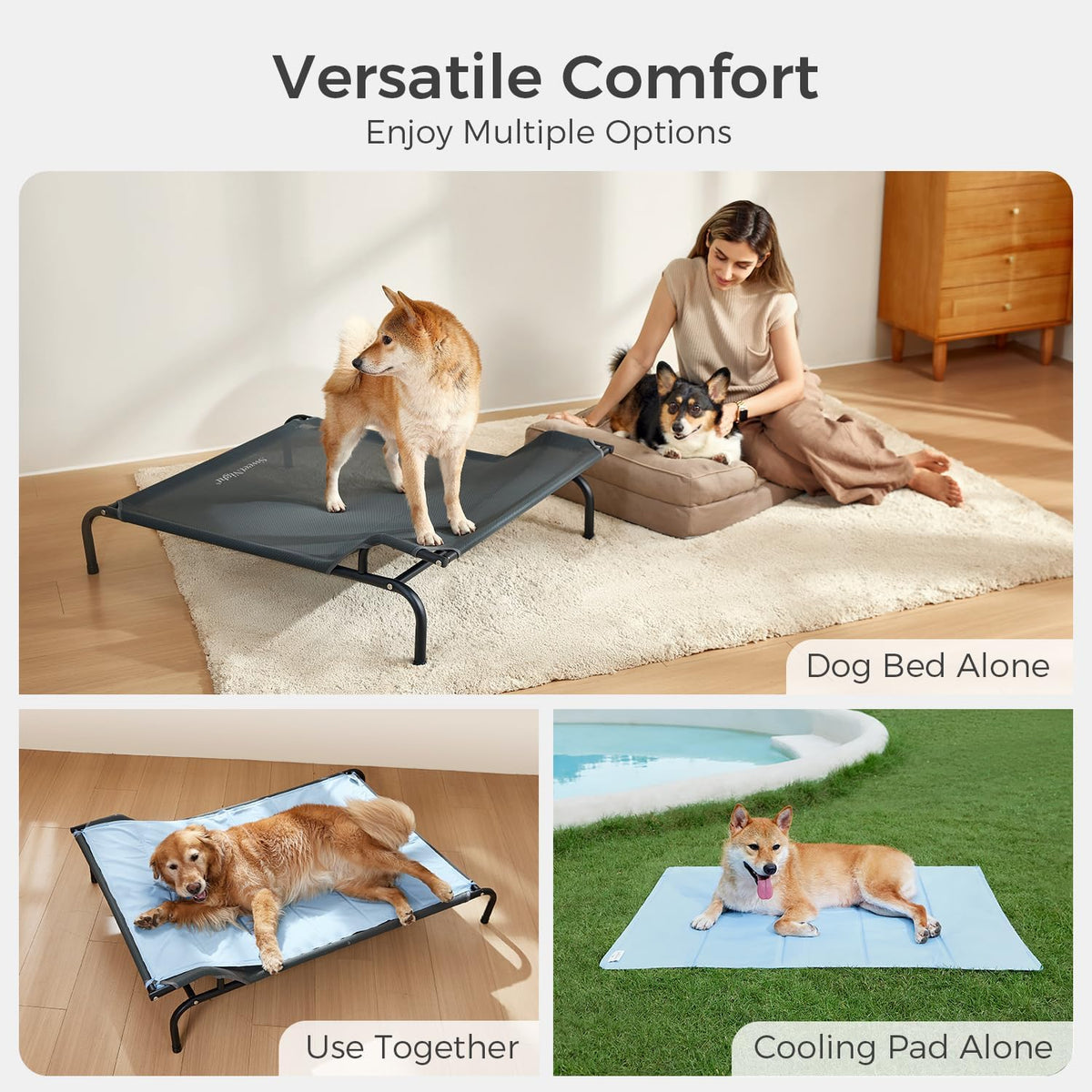 Sweetnight Elevated Dog Bed, Headrest Raised Cot for Large Dogs – Essentials for Dogs - Classic / Grey / XL - image 2