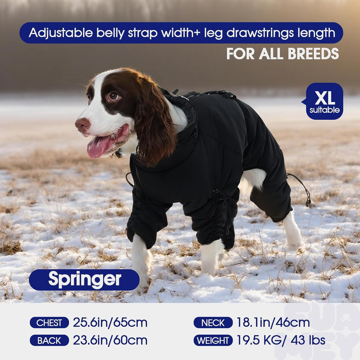 FUAMEY black fleece full body dog coat with built-in harness and zipper - view 4