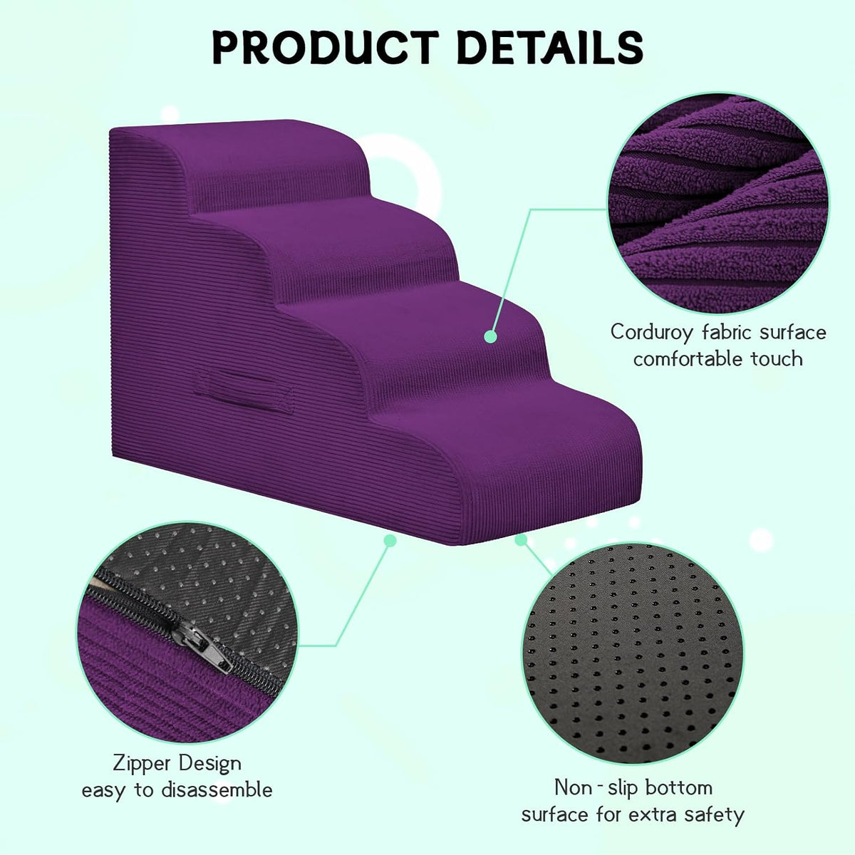 4 Step Dog Stairs Pet Ramp for High Beds, Sofas and Cars – Essentials for Dogs - Purple / 3.0 / 3-Step 16"H - image 2