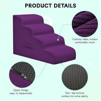 Dog Steps for Small Dogs, 3-Step Dog Ramp and Stairs for High Beds and Sofa, Non-Slip Pet Stairs Removable and Easy to Clean Cover, Purple