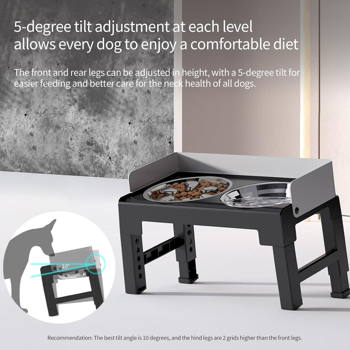 Elevated Dog Bowls for Medium and Large Dogs - 1 Stainless Slow Feeder & 1 Stainless Bowl / Grey - image 2
