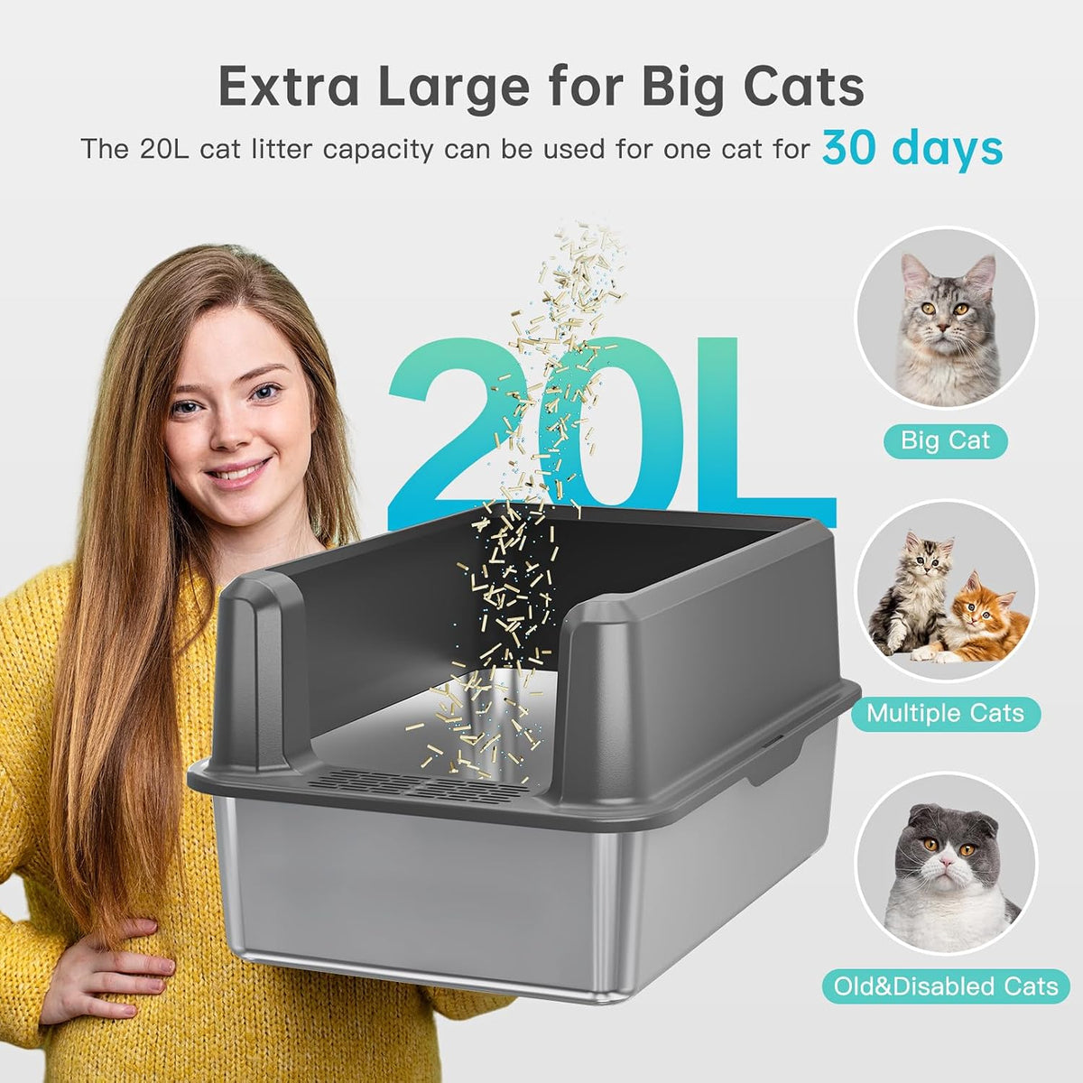 Stainless Steel Cat Litter Box - Dark Gray (Pack of 1) - image 3