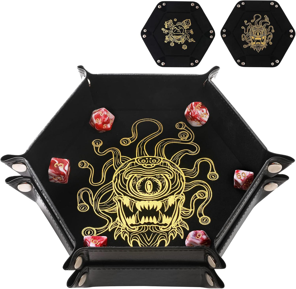 Grajar 2 Pcs Portable Folding Dice Rolling Tray Set for RPG DND Table - Beholder