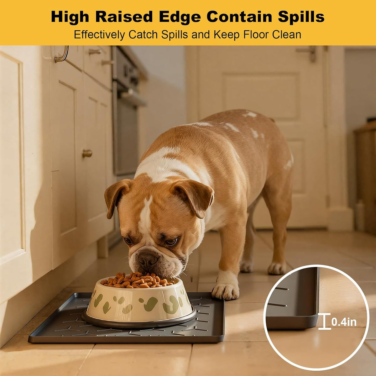 Pieviev Silicone Dog Cat Food Bowl Mat, Waterproof Raised Edge - S-16''X12'' / Dark Gray - image 2