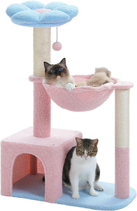 Flower Cat Tree with Large Metal Frame Hammock - 35" Upgraded Flower Cat Tree / Blue