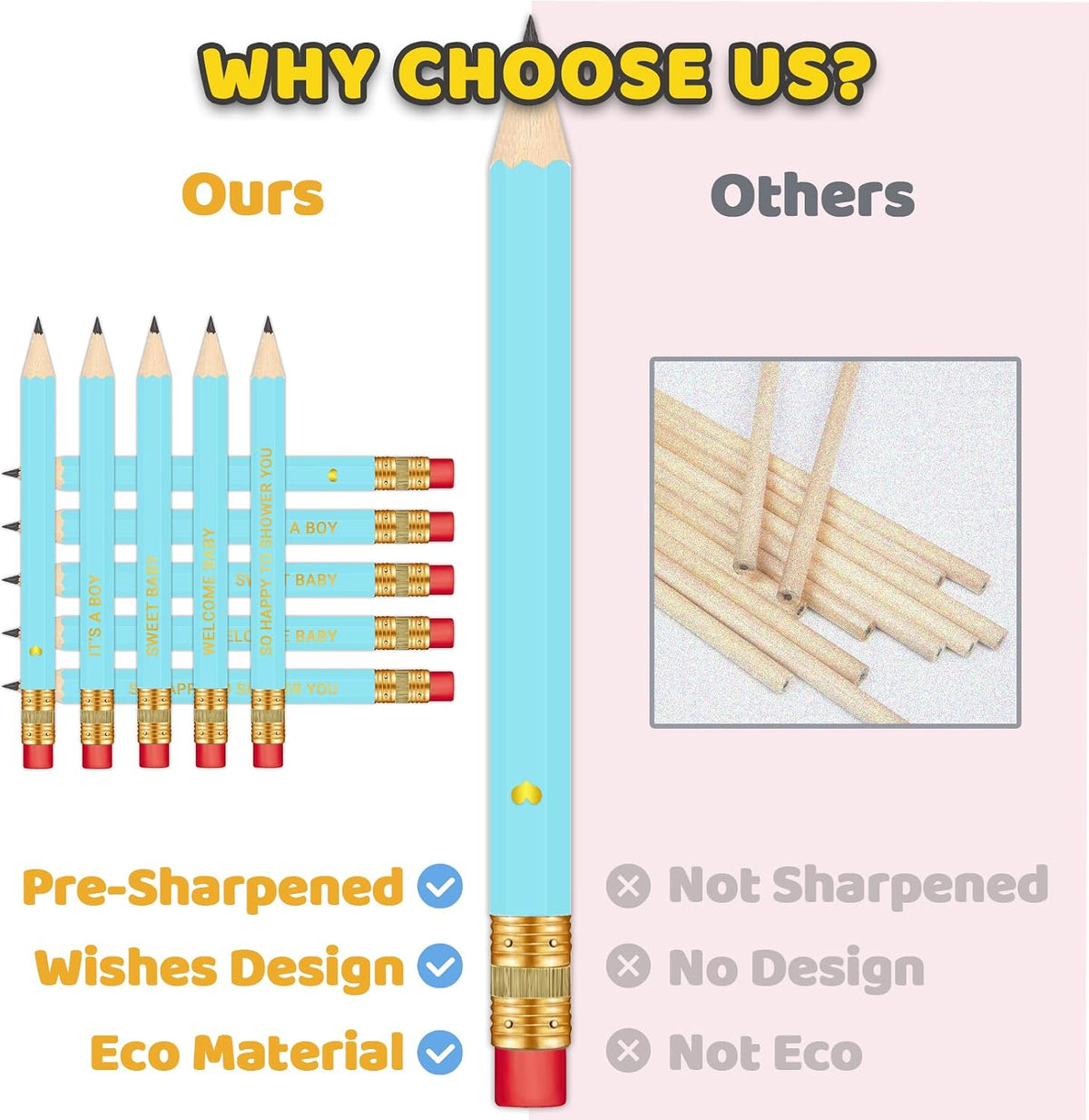 Baby Shower Pencils for Party Games, Neutral - Blue - It's a Boy - image 2