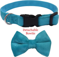 Dog Collar with Bowtie Soft Velvet Material with Quick Release Buckle - M / Blue - image 4