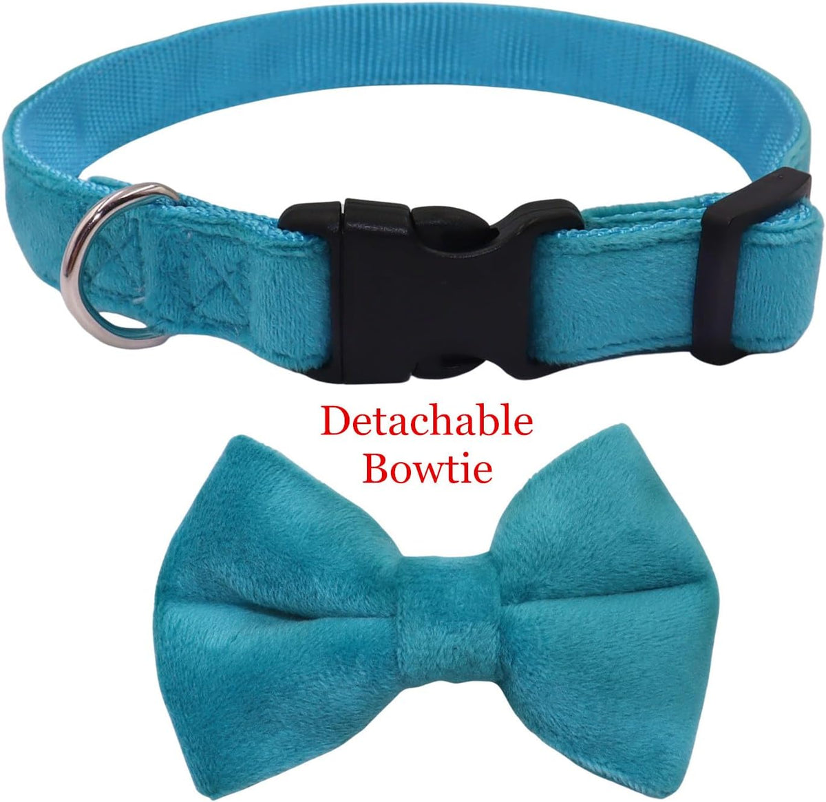 Dog Collar with Bowtie Soft Velvet Material with Quick Release Buckle - M / Blue - image 4