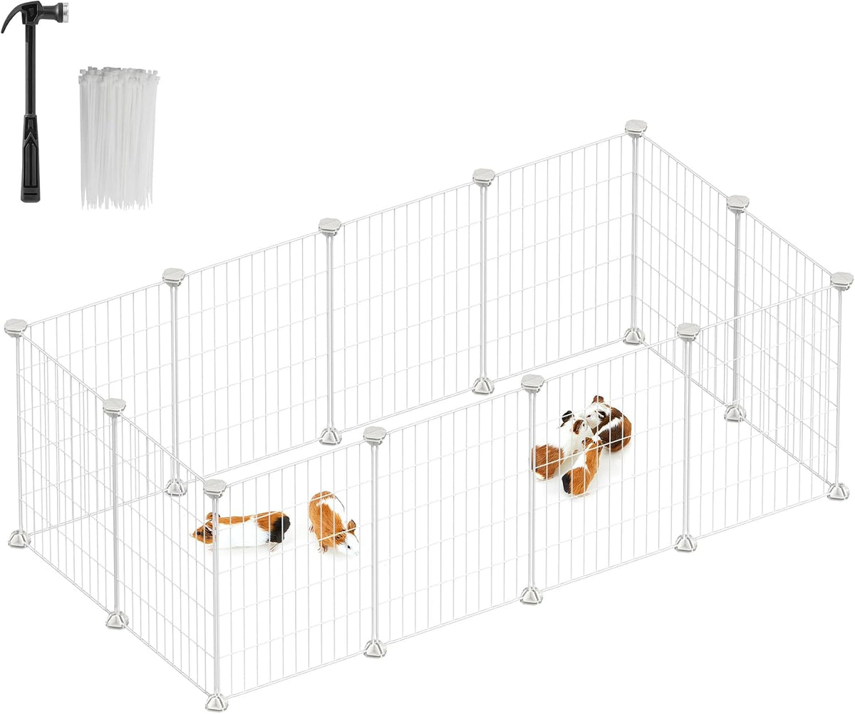 SONGMICS Pet Playpen, Small Animal Cage – Essentials for Small Pets - White / 48.4"L x 24.8"W x 16.1"H / 12 Panels