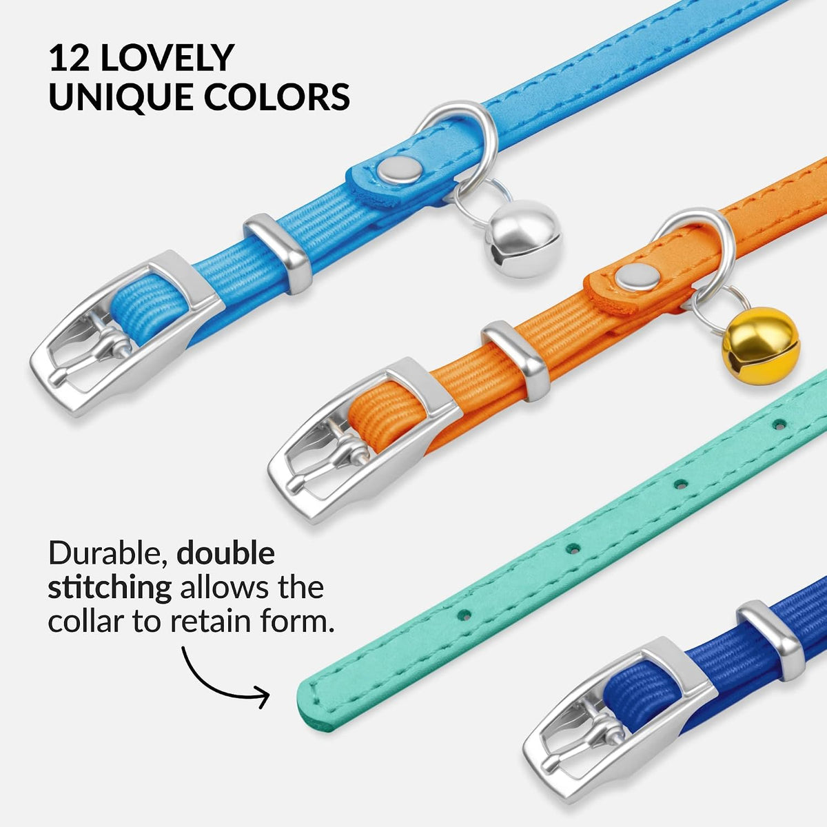 Soft Leather Cat Collar with Safety Elastic Strap - 8-11 Inch / Mint Green - image 4
