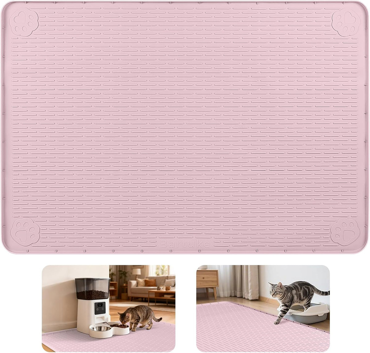 Cat Food Mat Extra Large Silicone Pet Bowl Mat 40''x28'' - Pink / 40"L x 28"W
