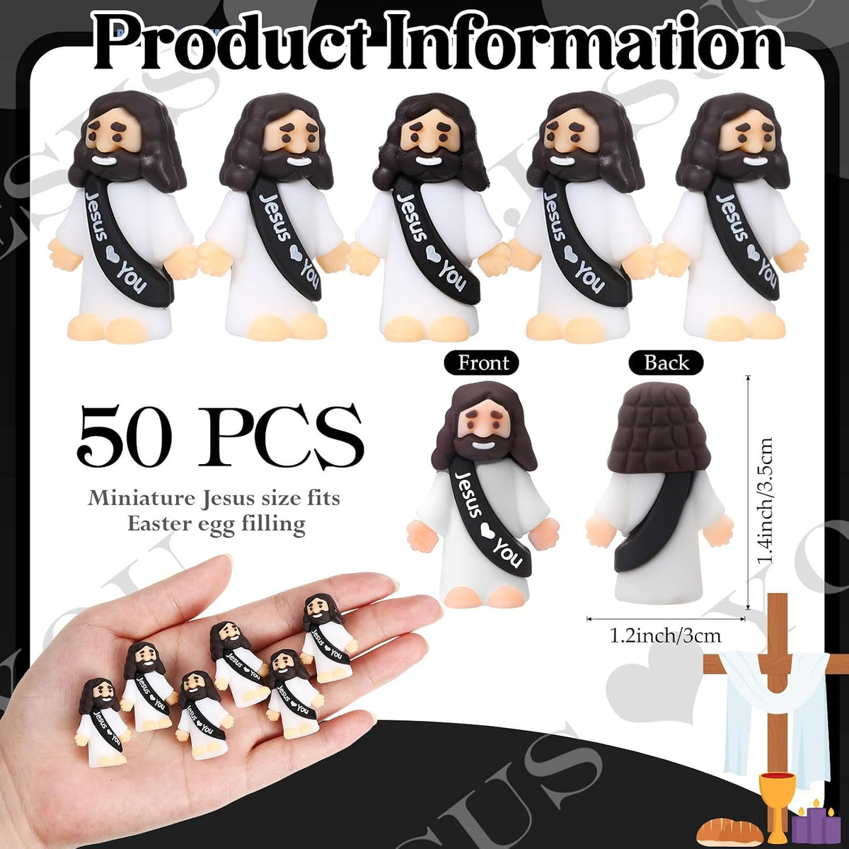 Bememo 50pcs Mini Jesus Loves You Religious Figures - Black - image 2