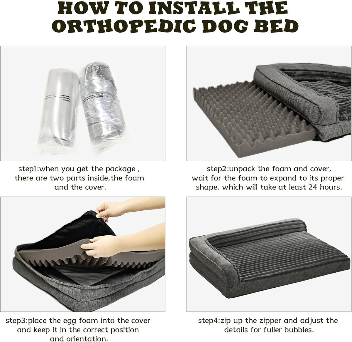 Orthopedic Dog Bed for Large Dogs - 30"L x 20"W x 6"Th / Dark Gray - image 4