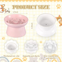 Layhit 2 Pack Raised Slow Feeder Cat Bowls Ceramic Elevated Cat Food - Pink, White - image 2
