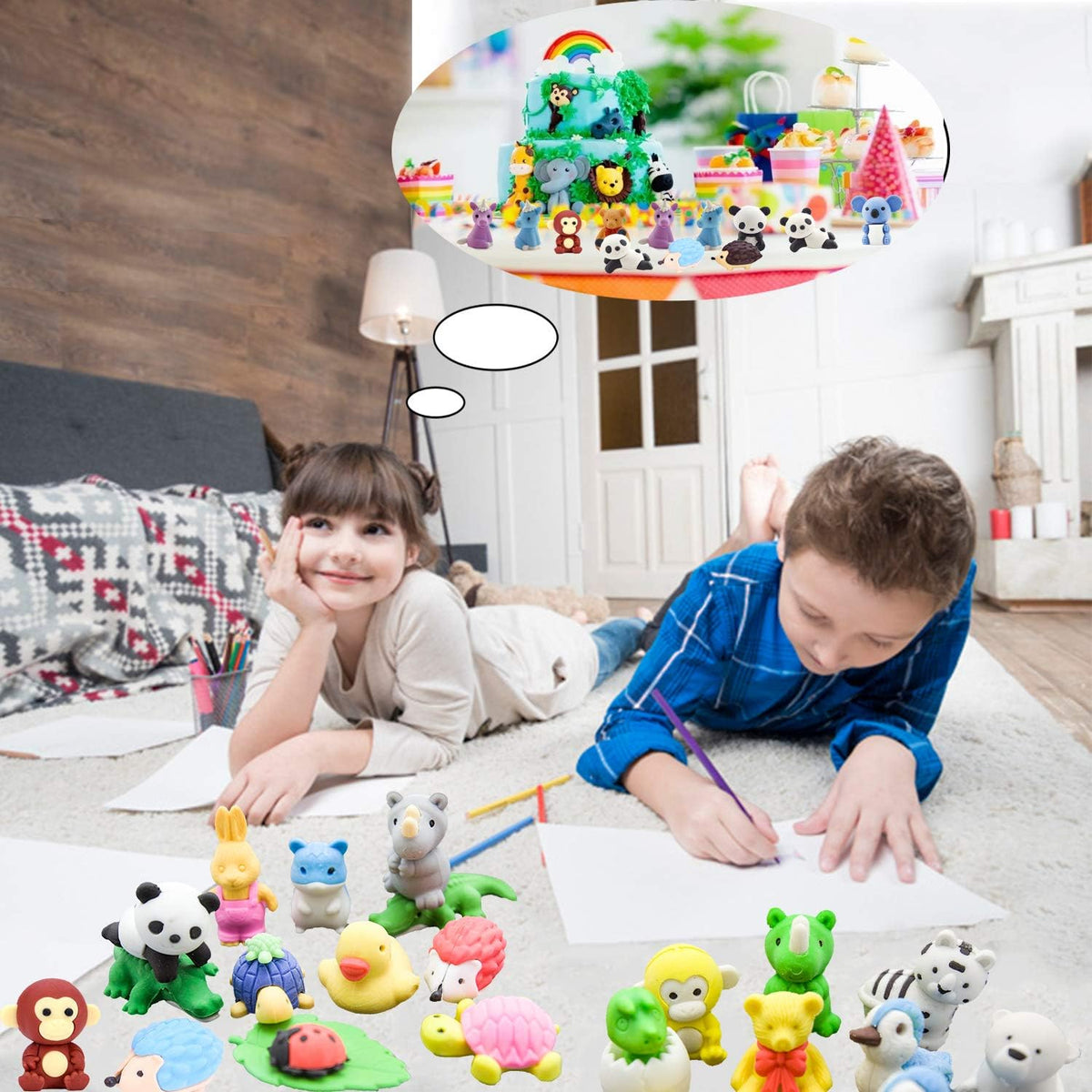 70Pcs Animal Erasers for Kids Desk Pets - 70 - image 2