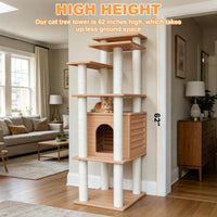 62"Tall Outdoor Cat Tree,Weatherproof Large Cat Condo with Scratching Posts – Essentials for Cats - CTT-10 - image 2