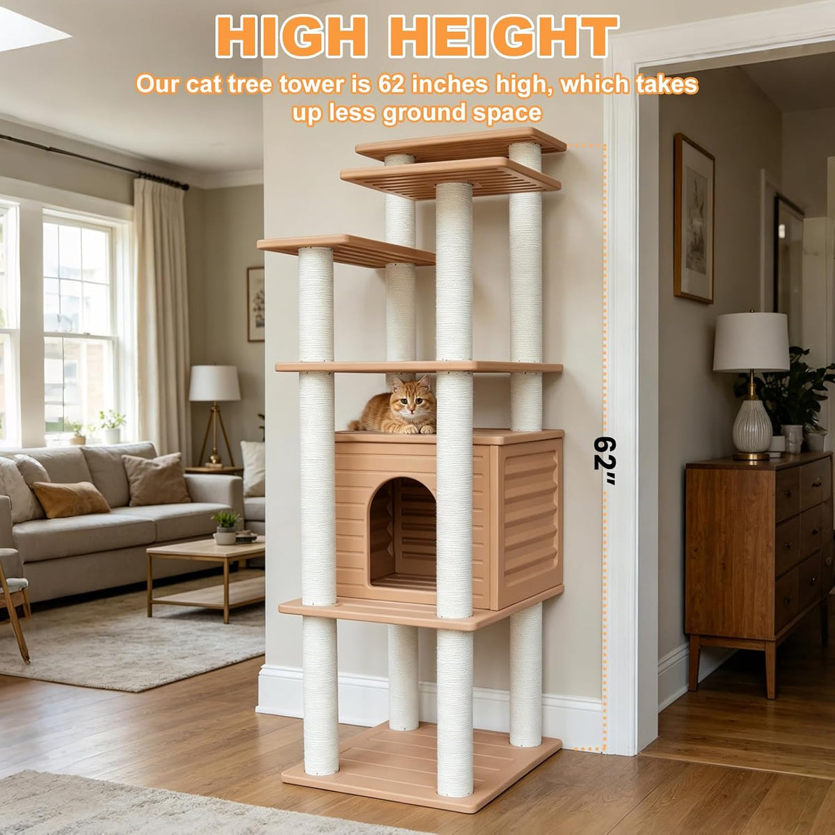 62"Tall Outdoor Cat Tree,Weatherproof Large Cat Condo with Scratching Posts – Essentials for Cats - CTT-10 - image 2