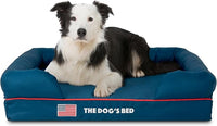 The Dog’s Bed, Large Blue Oxford with Red Trim USA Flag Dog Bed 36x27 Memory Foam, Pain Relief: Arthritis, Post Surgery, Lameness, Supportive, Calming, Waterproof Washable Cover, Veterinary Approved