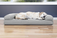 Furhaven Cooling Gel Dog Bed for Large Dogs w/ Removable Bolsters & Washable Cover, For Dogs Up to 95 lbs - Quilted Sofa - Silver Gray, Jumbo/XL