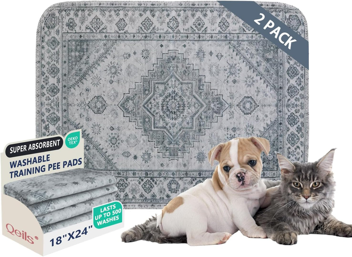 Washable Pee Pads, Super Absorbent Puppy Pads - Gray Medallion / 18"*24"(Pack of 2)