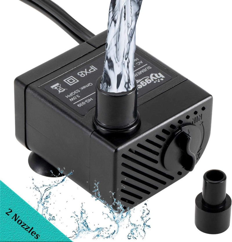hygger Ultra Quiet 53GPH Submersible Mini Water Pump Comes with 2
