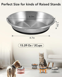 Stainless Steel Cat Bowl 2PC, Non-Slip cat Food Dish - 2 PC-6.3in - image 3