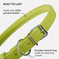 CollarDirect Rolled Leather Dog Collar, Soft Padded Round Puppy Collar, Handmade Genuine Leather Collar Dog Small Large Cat Collars 13 Colors (15-19 Inch, Lime Green Smooth)