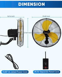 KEN BROWN 20 Inch Oscillating Wall Mount Fan, 4,460 CFM High Velocity Industrial Wall Fan for Indoor, Commercial, Residential, Warehouse, Greenhouse, Workshop, Basemen