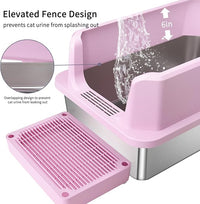 RIZZARI Large Stainless Steel Cat Litter Box: Open Top Leak-Proof Large Cat Pan - Odor Control for Indoor Multi-Cat Homes (Light Pink, 23.8" L*16" W*12" H)
