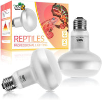 LUCKY HERP Intense Heat Lamp Bulbs for Reptiles 100W 2 Pack - Natural Basking Light Bulb / 100 Watts