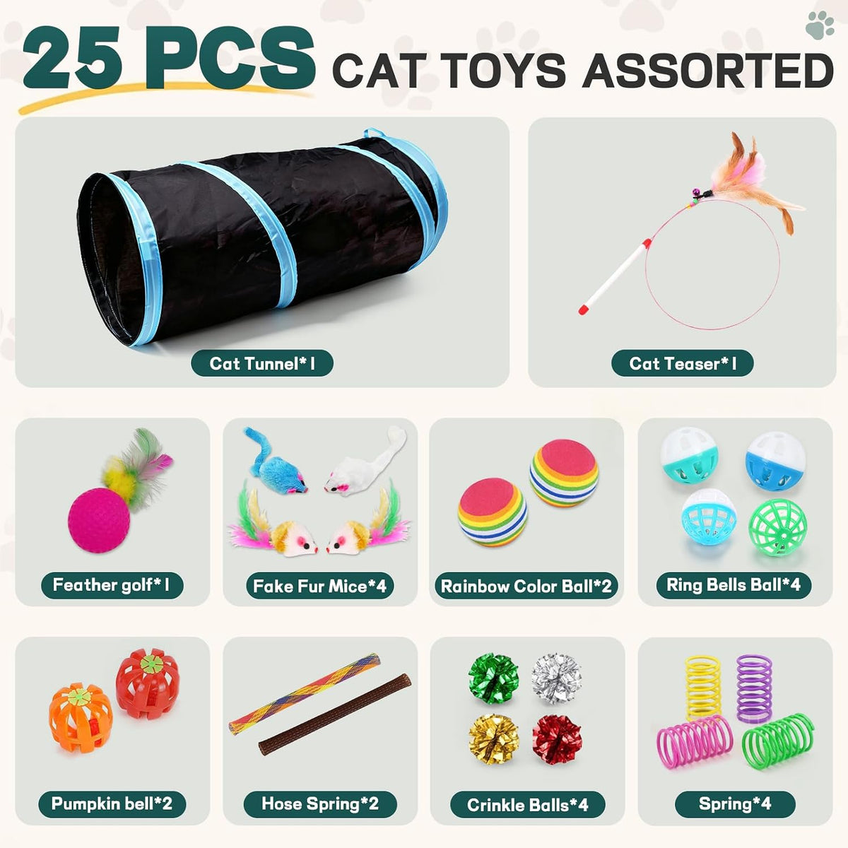 iCAGY 25 Pcs Cat Toys Set, Cat Tunnel Toy for Indoor Cats - Starter Set (black) - image 2
