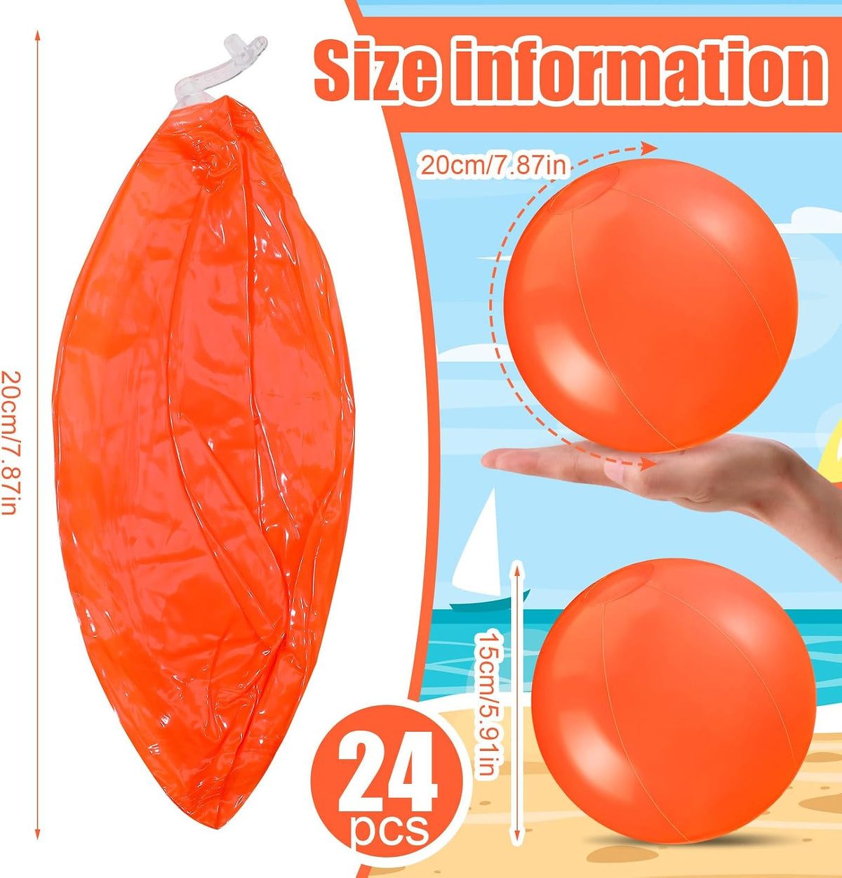 Yinder 24 Pcs Clear Beach Balls Inflatable Bubble Ball Decorations - Bright / Orange - image 3