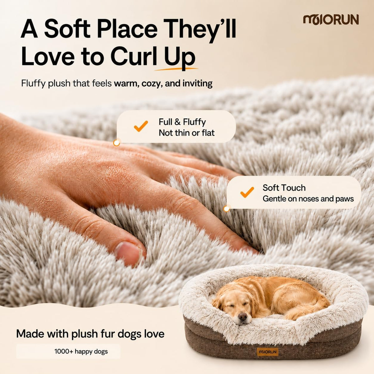 Miorun Fluffy Orthopedic Dog Beds Large Sized Dog - Sand / XL(48", UP to 110lbs) - image 2