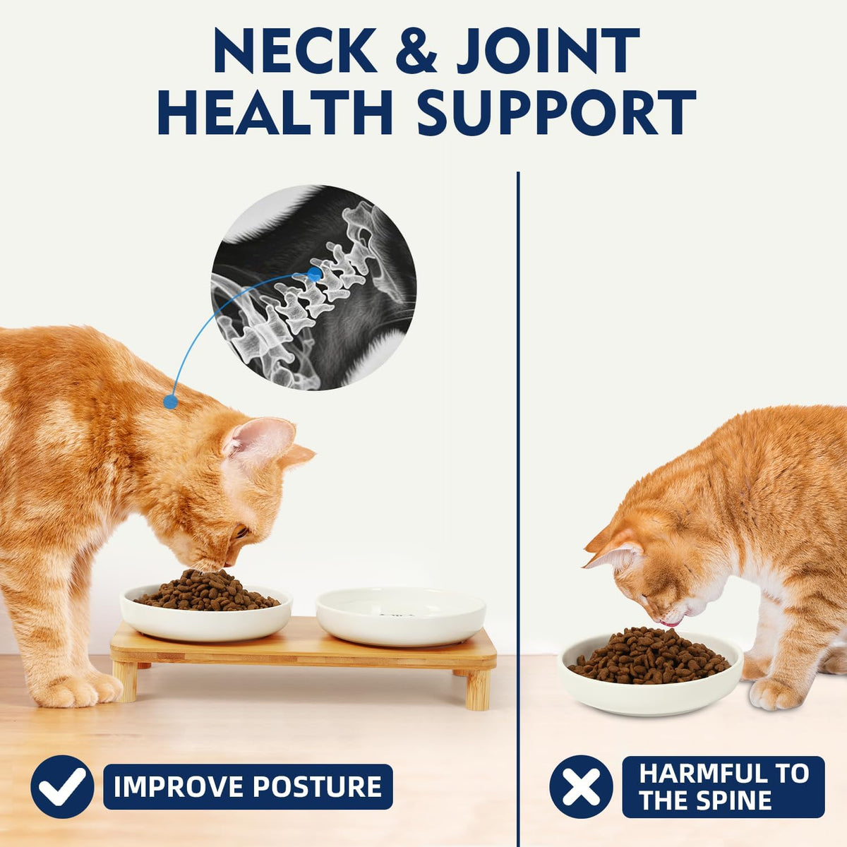 Raised Cat Bowl, Elevated Cat Bowls with Bamboo Stand, Set of 2 – Essentials for Cats - Rectangle Stand with Ceramic Bowls - image 4