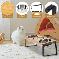 Elevated Cat Food Bowl for Indoor Cats - 3 Bowls / Wood Color - image 3
