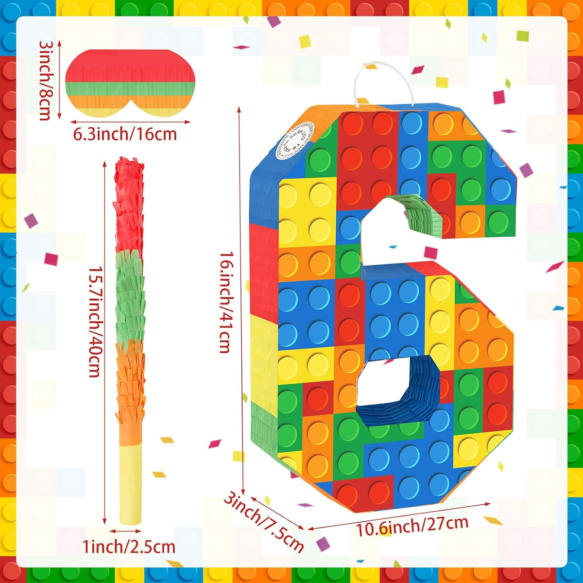 Lemicin 15.75 inch blue pinata stick kit with blindfold, rope and confetti - view 28