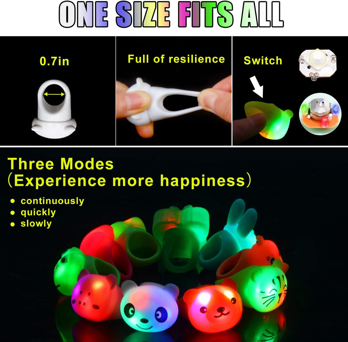CCINEE 24Pcs Light Up Rings Flashing Assorted Colorful LED Rubber - 24Pcs/Animal Shapes - image 3
