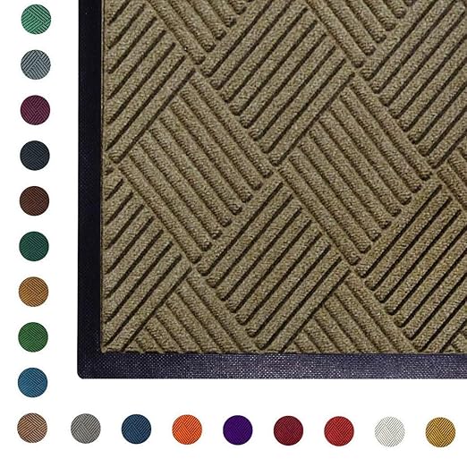 WaterHog Diamond | Commercial-Grade Entrance Mat with Rubber Border – Indoor/Outdoor, Quick Drying, Stain Resistant Door Mat (Camel, 3' x 10')