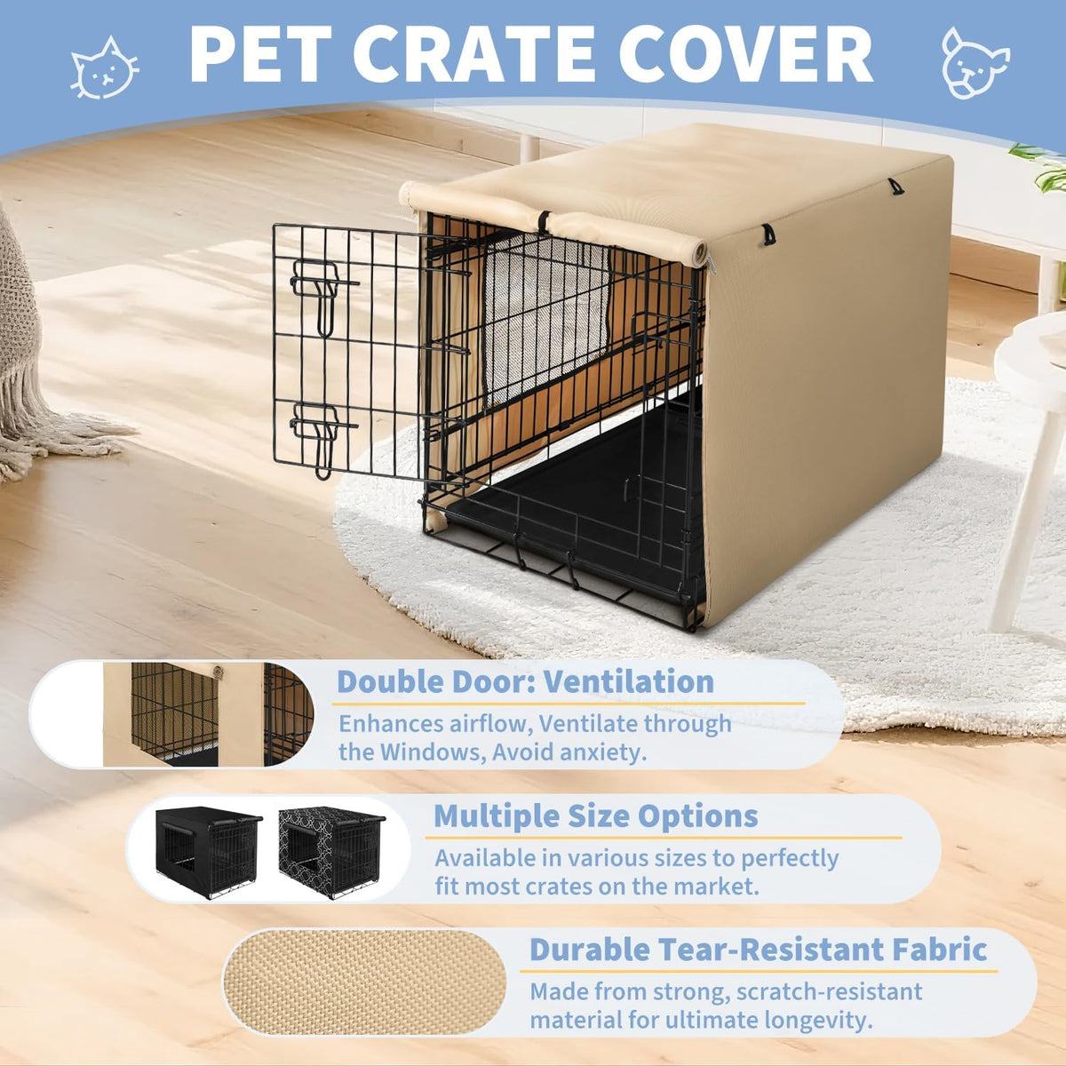 X-ZONE PET Dog Crate Cover Waterproof Kennel Cover - 30.0"L x 19.0"W x 21.0"H / Beige with Window - image 2