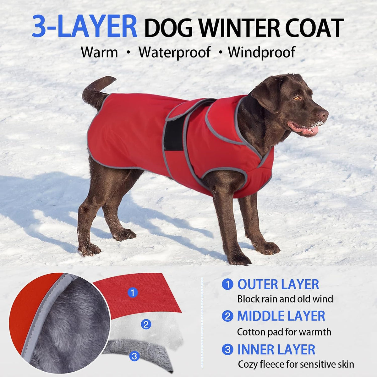 MIGOHI Warm Dog Coat Waterproof Winter Dog Jacket, M - Red / X-Large - image 2