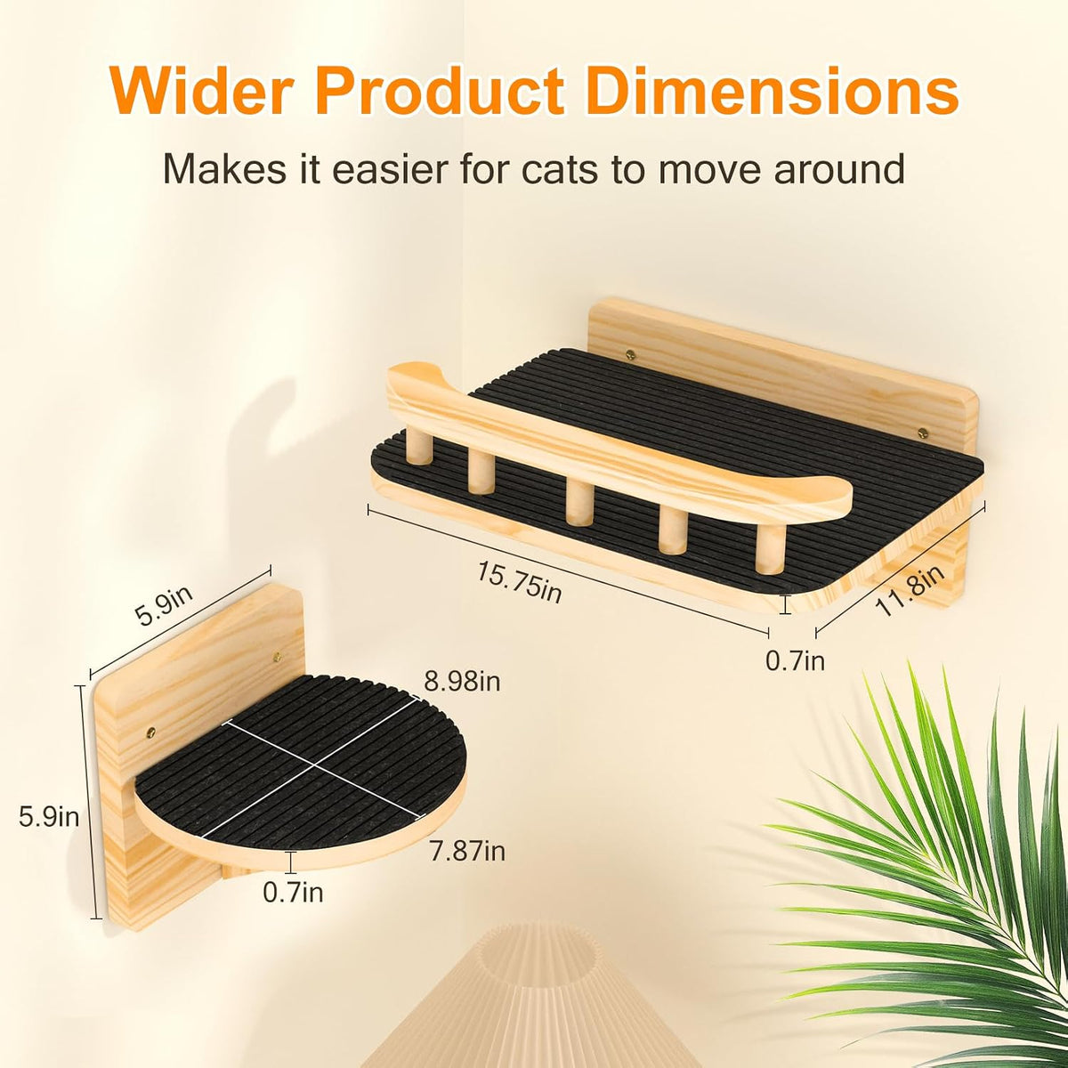 XiaZ Cat Wall Shelves, Corner Cat Shelf with 3 Wide Perch Steps - Rectangular - image 3