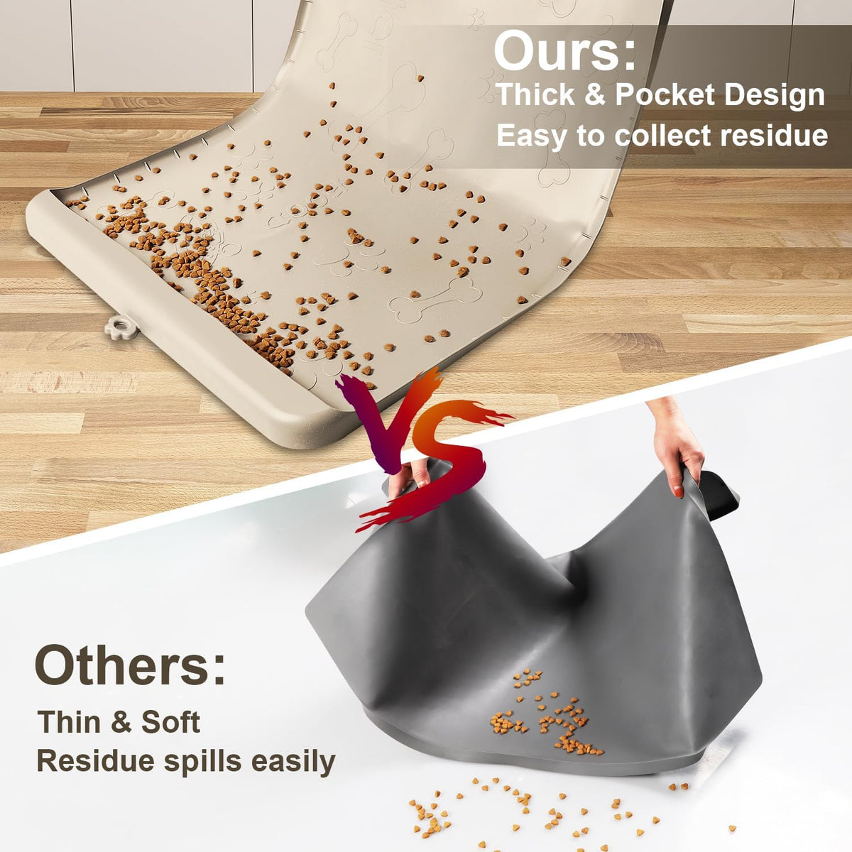 Dog Food Mat 36"x24" - Silicone Dog Mat for Food and Water Large Pet Feeding Mats with Residue - Sand / 28"L x 20"W - image 2