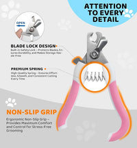 Pet Nail Clippers and Trimmers for Dogs and Cats, Professional Grooming Tool with Safety Guard, Sharp Blades, Free Nail File, Avoid Overcutting, Suitable for Small and Large Pets (Pink)