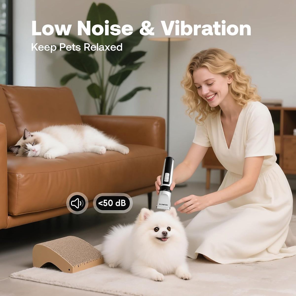 HEAPETS Dog Grooming Clippers, Low Noise, Electric Quiet - White - image 3