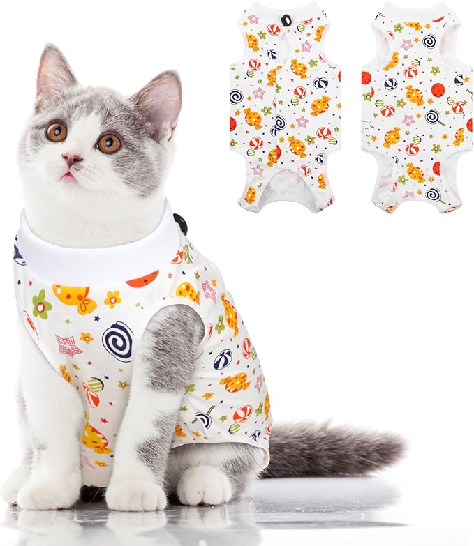 SUNFURA Cat Recovery Suit, Kitten Surgical Full Bodysuit for Abdominal Wound Protector Anti Licking After Surgery, Professional Bandages Cone E-Collar Alternative for Small Male & Female Pets