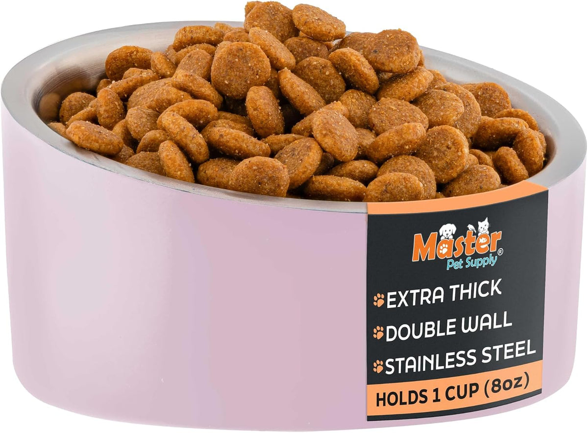 Master Pet Supply Stainless Steel Slanted Dog Cat Food Bowl 24 oz - Rose Quartz / 1 Cup (8 oz)