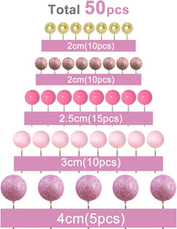 ASTARON 50 Pcs Ball Cake Topper Sticks Mini Balloons for Cake - Pink Series - image 2